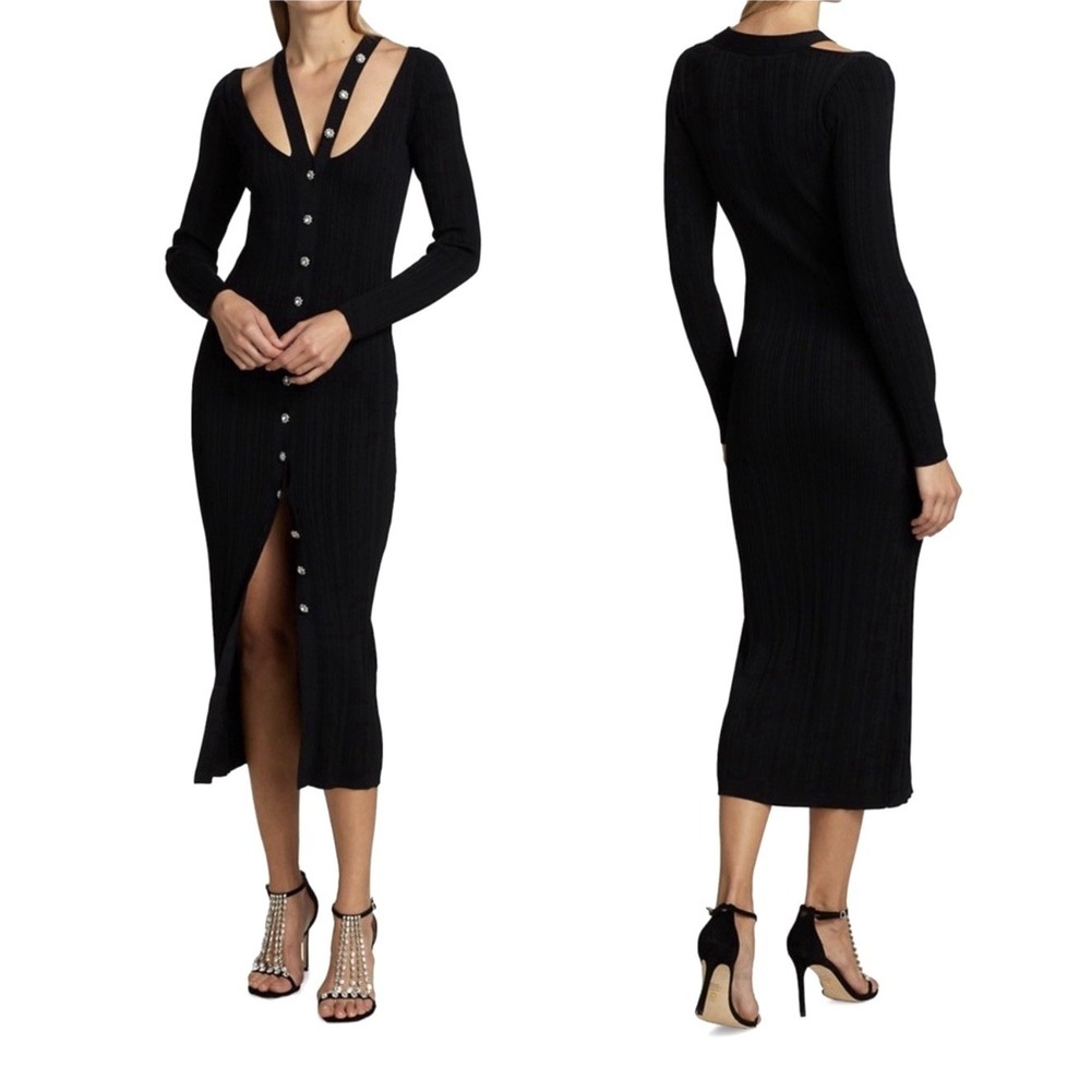 NEW! Cinq a Sept AALIYAH Crystal Button Cardigan Midi Dress Black SZ L